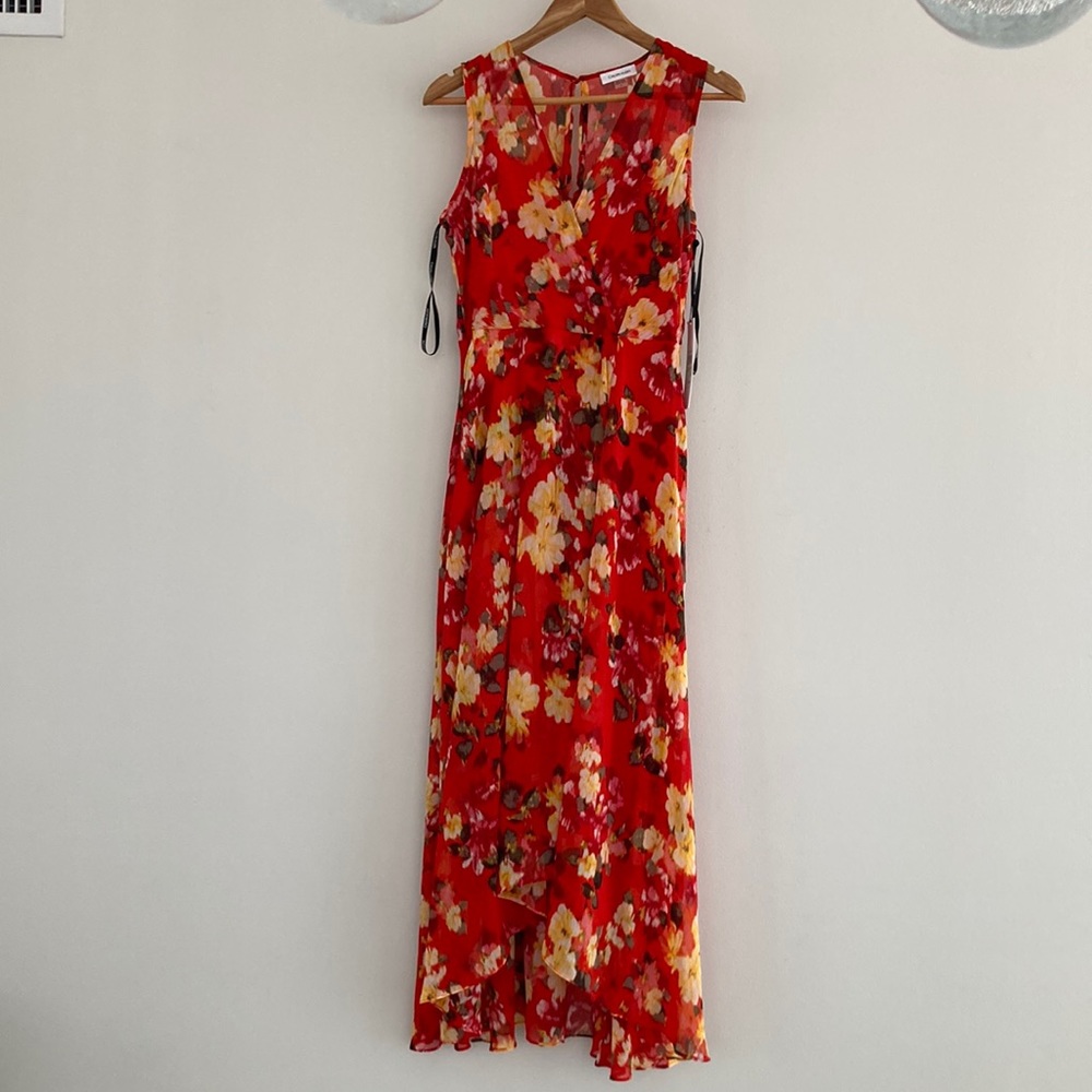 NWT Calvin Klein Red Floral Maxi Dress- Size 4